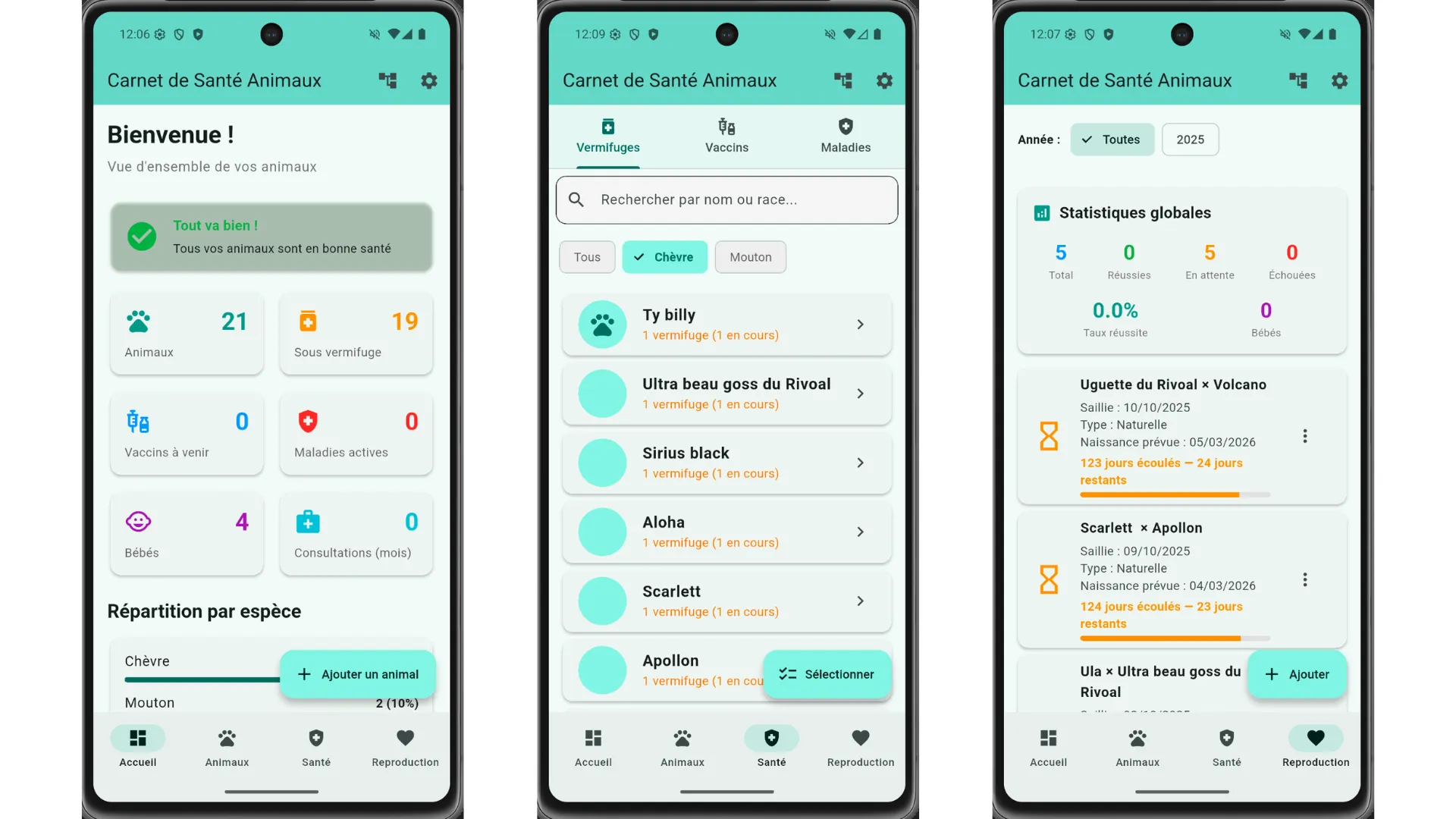 Carnet de Sante Animal — Flutter, Dart, Firebase